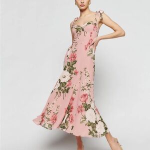 Reformation Pink Midi Sundress with Sweetheart Neckline